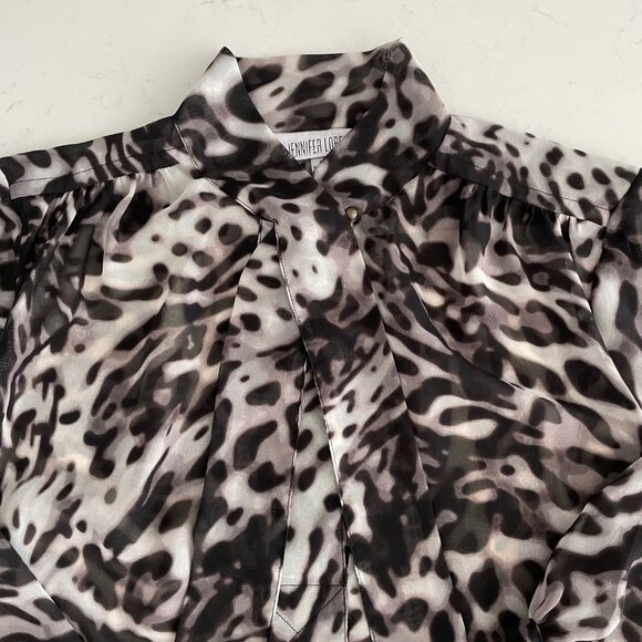 Jennifer Lopez Pull On Sheer 3/4 Sleeve Animal Print Blouse Black Grey Sz S - Picture 11 of 15